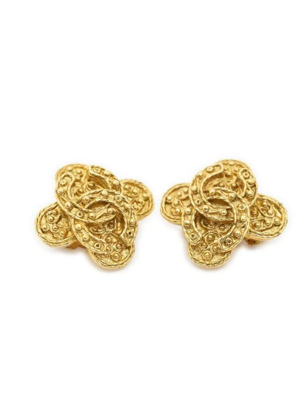 Chanel CC Logo Clip Type Earrings Gold Plated